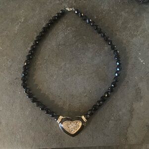 Elegant Black and Silver Heart Necklace